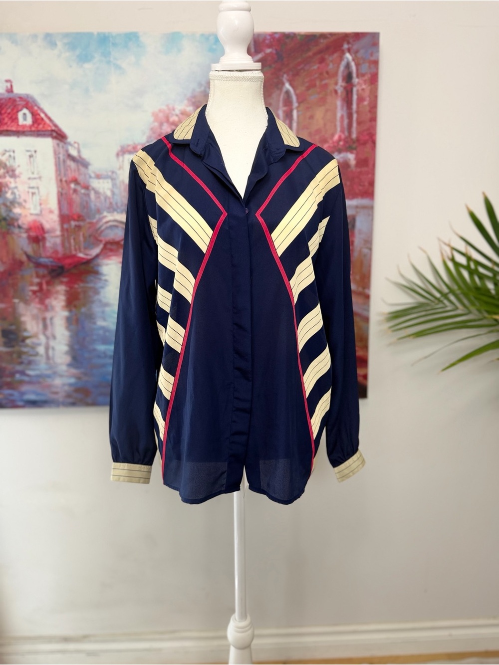 Navy Striped Chevron Button-Down Shirt